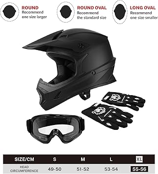 Youth Kids Motocross ATV Full Face Helmets for Offroad Street Dirt Bike Go-Kart BMX MX Matte Black X-Large
