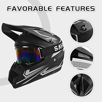 Youth Kids Dirt Bike Motocross Helmets (Goggles Gloves Face Mask) 4PCS Set, Boys Girls Full Face Motorcycle Helmet, Mountain Bike Off Road Helmets, DOT Approved ATV Helmet