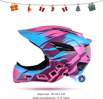 Toddler and Kids Full Face Helmet, Girl and Boy BMX Multi-Sport Detachable Mountain Dirty Bike Helmet Around 3-12 Years Head Circumference.