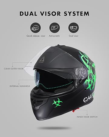 Full Face Motorcycle Helmet Dual Visor Helmets for Adult Men and Women with Smoked Sunshield DOT Approved