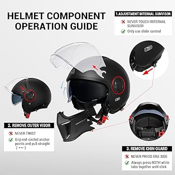 Full Face Motorcycle Helmets,Off-Road Motocross Helmet for Men & Women,Dual Visor with Internal Tinted Sunshield,Open Face 3/4 Adult Racing Helmet DOT Approved(Black,L)