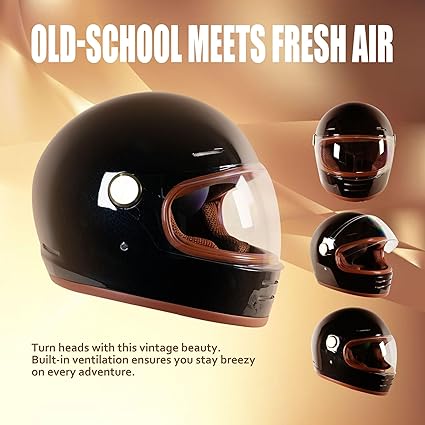 DOT Retro Vintage Full Face Motorcycle Helmet Classic Design for Men Women Lightweight Windproof Vent Cafe Racer & Cruiser Riding, Highway Commute, Touring