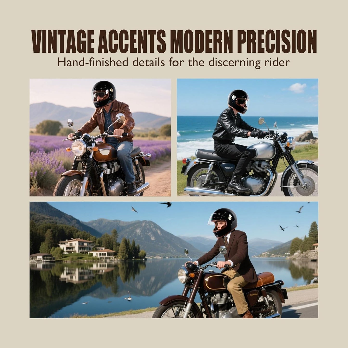 DOT Retro Vintage Full Face Motorcycle Helmet Classic Design for Men Women Lightweight Windproof Vent Cafe Racer & Cruiser Riding, Highway Commute, Touring