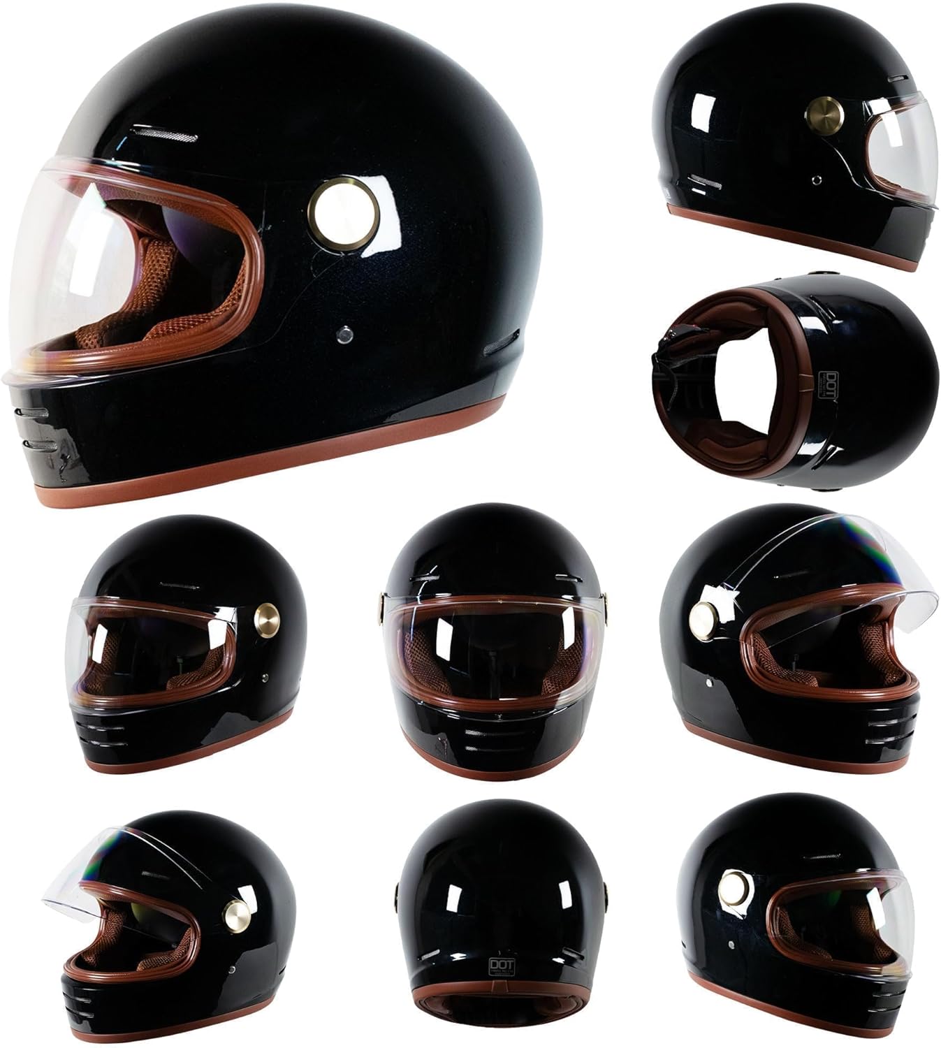 DOT Retro Vintage Full Face Motorcycle Helmet Classic Design for Men Women Lightweight Windproof Vent Cafe Racer & Cruiser Riding, Highway Commute, Touring