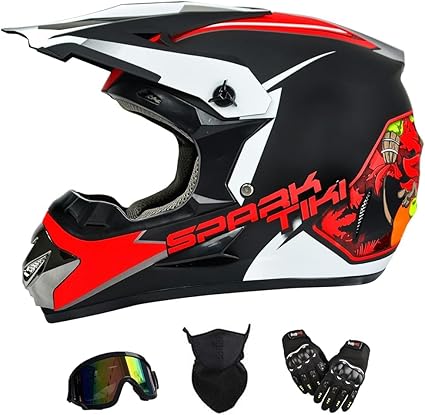 Youth Motocross Helmet Dirt Bike Helmet,ATV Motorcycle Helmet,Outdoor Dirt Bike Helmets,DOT Approved,Off-Road Helmets with Gloves Goggles Face Shield 4-Piece Set