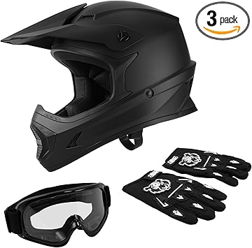 Youth Kids Motocross ATV Full Face Helmets for Offroad Street Dirt Bike Go-Kart BMX MX Matte Black X-Large