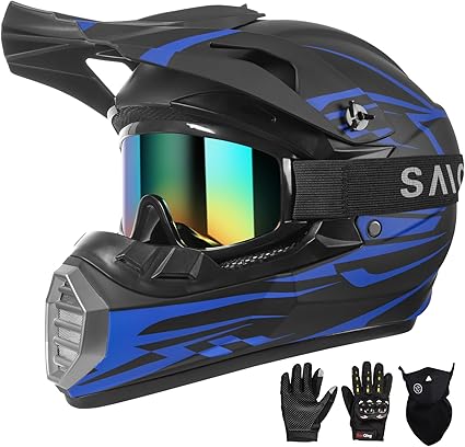 Youth & Kids Full Face Motocross Helmet DOT Approved - ATV Dirt Bike BMX MX Off-Road Helmet with Goggles Gloves Mask Set