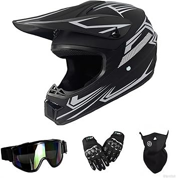 Youth Kids Dirt Bike Motocross Helmets (Goggles Gloves Face Mask) 4PCS Set, Boys Girls Full Face Motorcycle Helmet, Mountain Bike Off Road Helmets, DOT Approved ATV Helmet