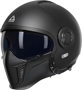 Full Face Motorcycle Helmets,Off-Road Motocross Helmet for Men & Women,Dual Visor with Internal Tinted Sunshield,Open Face 3/4 Adult Racing Helmet DOT Approved(Black,L)
