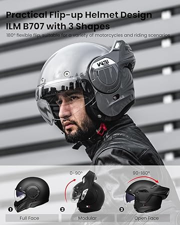 Vintage Full Face Modular Motorcycle Helmet for Adults Men ATV UTV Snowmobile with 180° Reversible Chin Guard DOT