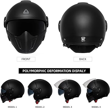 Full Face Motorcycle Helmets,Off-Road Motocross Helmet for Men & Women,Dual Visor with Internal Tinted Sunshield,Open Face 3/4 Adult Racing Helmet DOT Approved(Black,L)