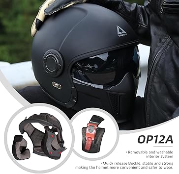 Full Face Motorcycle Helmets,Off-Road Motocross Helmet for Men & Women,Dual Visor with Internal Tinted Sunshield,Open Face 3/4 Adult Racing Helmet DOT Approved(Black,L)
