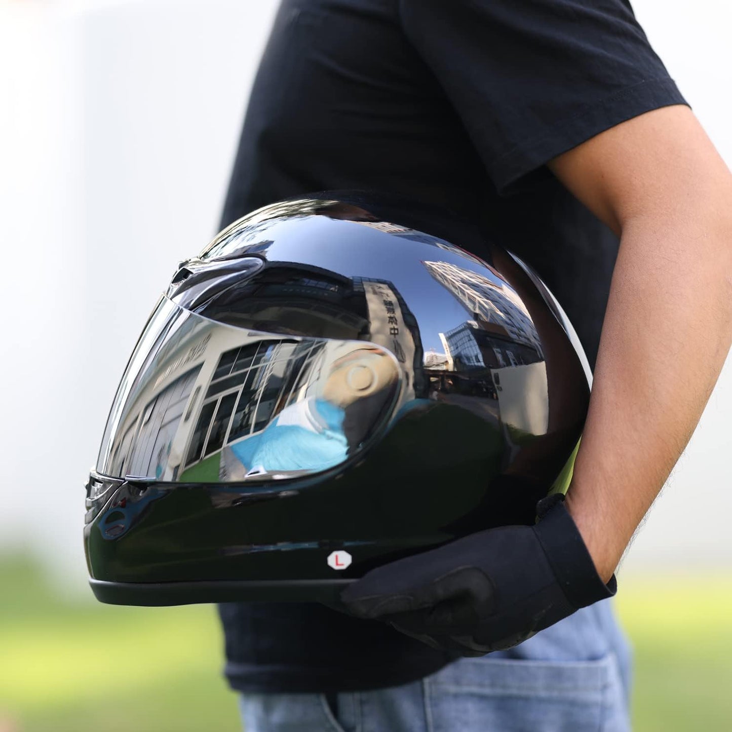 Motorcycle Motocross Flip Up DOT Full Face Helmet Visor Mirror Sun Shield Street Sport Motorcycle Adult Helmet for Women Men Gloss Black