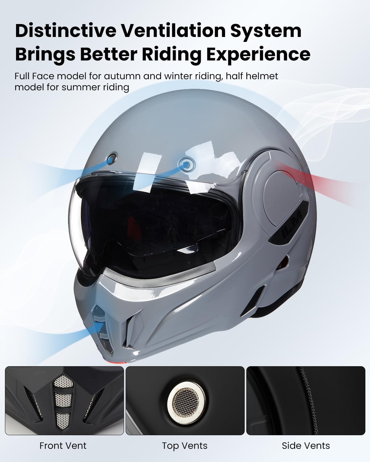 Vintage Full Face Modular Motorcycle Helmet for Adults Men ATV UTV Snowmobile with 180° Reversible Chin Guard DOT