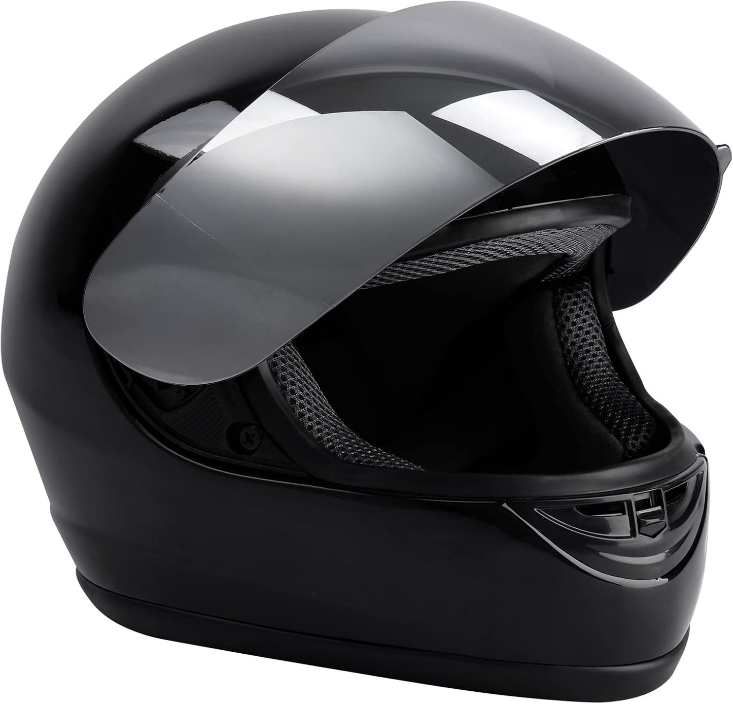 Motorcycle Motocross Flip Up DOT Full Face Helmet Visor Mirror Sun Shield Street Sport Motorcycle Adult Helmet for Women Men Gloss Black